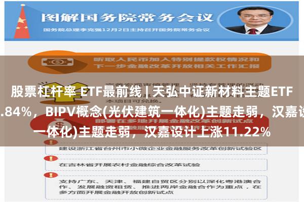 股票杠杆率 ETF最前线 | 天弘中证新材料主题ETF(159703)下跌0.84%，BIPV概念(光伏建筑一体化)主题走弱，汉嘉设计上涨11.22%