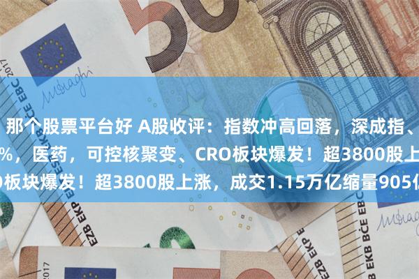 那个股票平台好 A股收评：指数冲高回落，深成指、创指微跌沪指涨0.38%，医药，可控核聚变、CRO板块爆发！超3800股上涨，成交1.15万亿缩量905亿
