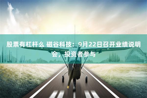 股票有杠杆么 磁谷科技：9月22日召开业绩说明会，投资者参与